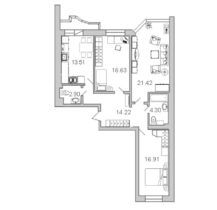 3-комнатная квартира 92.5 м², 6/22 эт., ЖК «Лондон Парк»